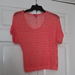 BONGO Coral Open-Knit Short Sleeve Crochet Top
